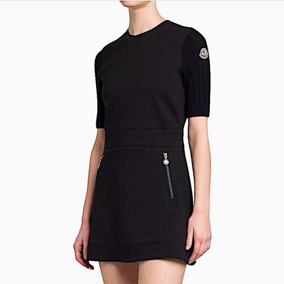 Moncler Ribbed Sleeve Jersey Mini Dress